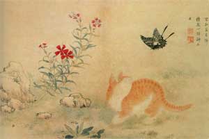 [Kim Hong-do, A Cat and a Butterfly painting]